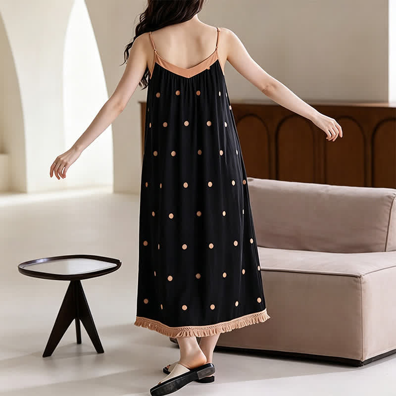Ownkoti Black Polka Dot Cotton Lounge Dress - image 4