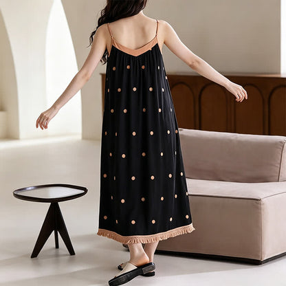 Ownkoti Black Polka Dot Cotton Lounge Dress - image 4