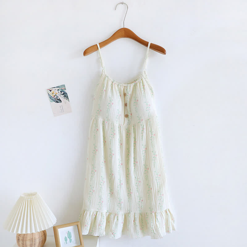 Ownkoti Fresh Floral Leaf Cotton Ruffle Nightgown - image 2