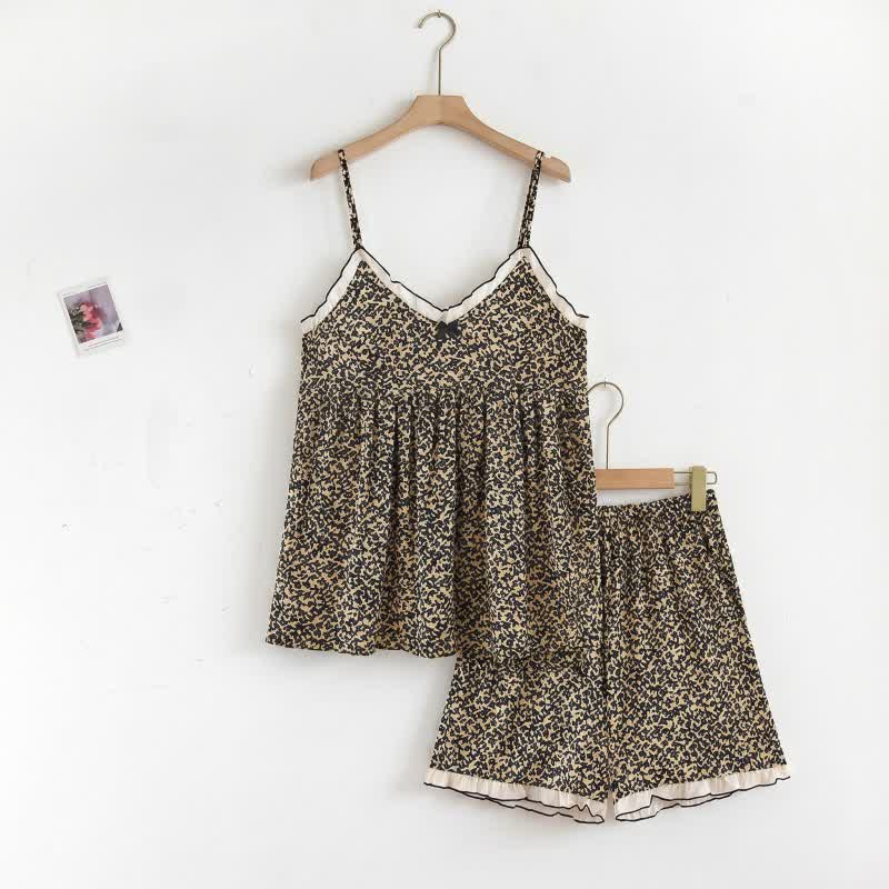 Ownkoti Printed Modal Cami Shorts Pajama Set - Black - 2XL - image 0
