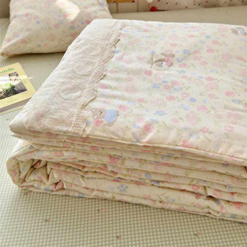 Ownkoti Cream Floral Lace Trim Cotton Bedding Set - image 0