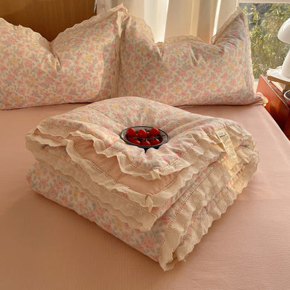 Ownkoti Blush Rose Ruffle Lace Summer Bedding Set - Pink - Queen - Bedding Set - image 0