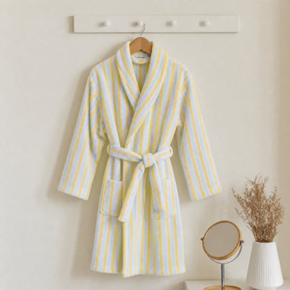 Ownkoti Pastel Stripe Cotton Kids Bathrobe - Yellow - Kids' Size: 140-155cm (55-61in) - image 0