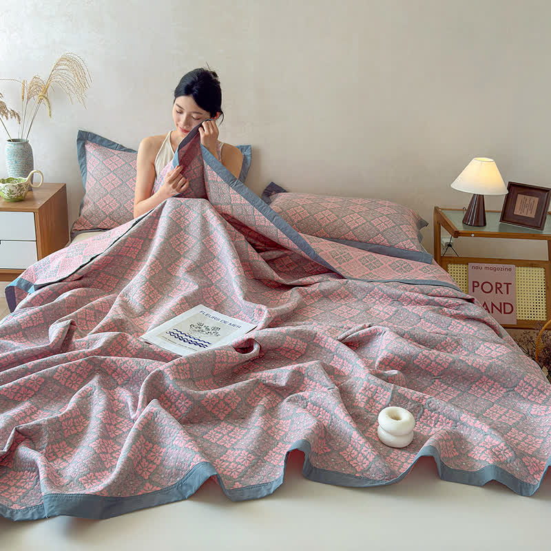 Ownkoti Cotton Gauze Yarn-Dyed Reversible Bedspread Quilt - image 5