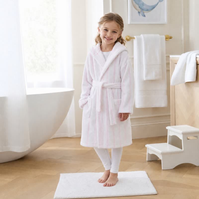 Ownkoti Pink Stripe Cotton Kids Hooded Bathrobe - image 1