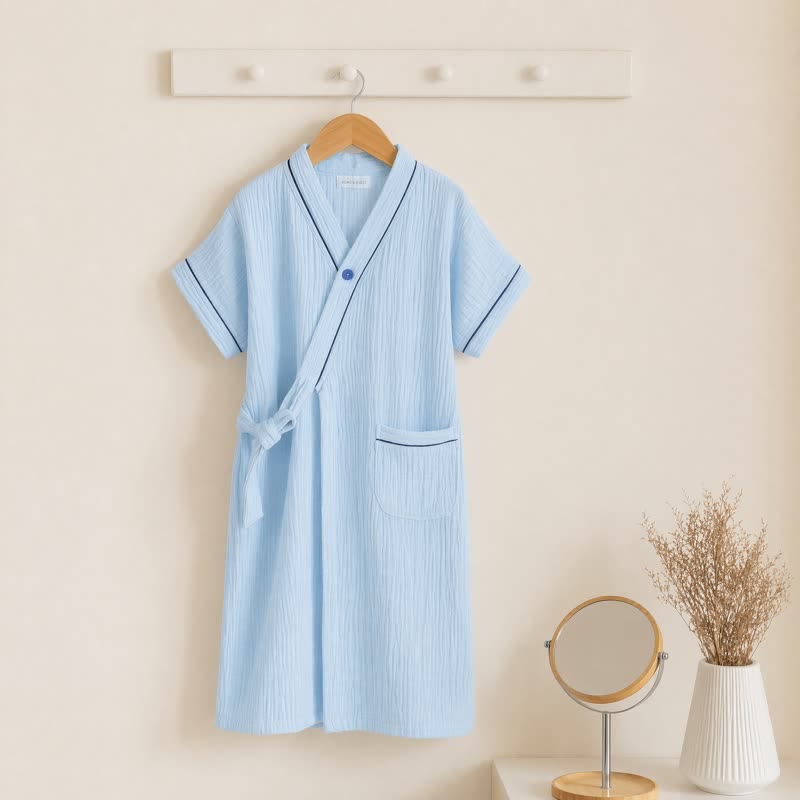 Ownkoti Blue Cotton Gauze Kimono Kids Bathrobe - Blue - Kids' Size: 150cm (59in) - image 0