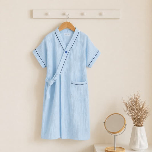 Ownkoti Blue Cotton Gauze Kimono Kids Bathrobe - Blue - Kids' Size: 150cm (59in) - image 0