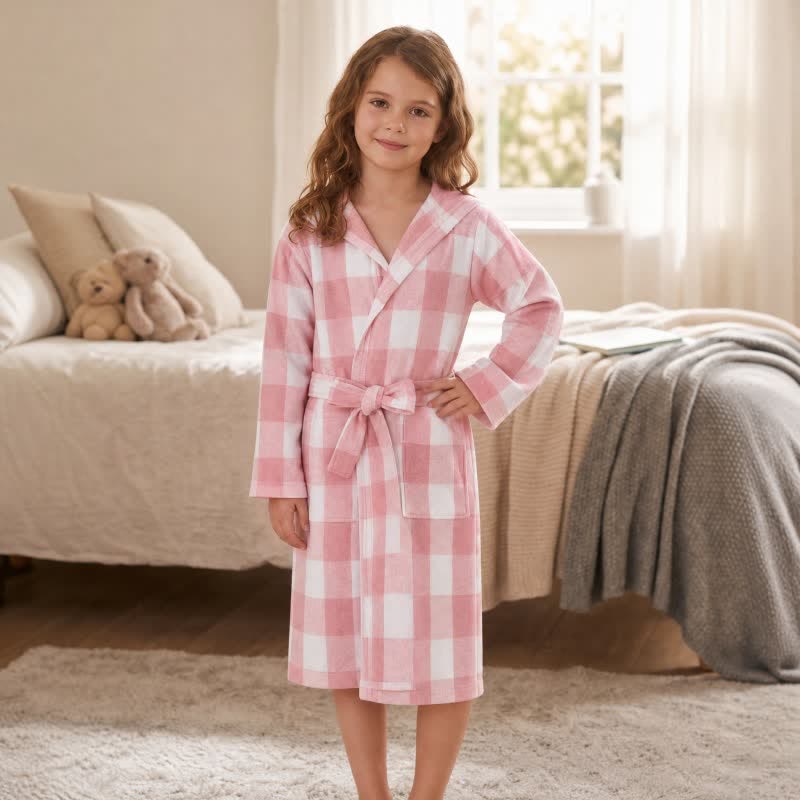 Ownkoti Kids' Plaid Hooded Cotton Bathrobe - image 1