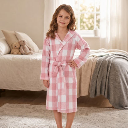 Ownkoti Kids' Plaid Hooded Cotton Bathrobe - image 1