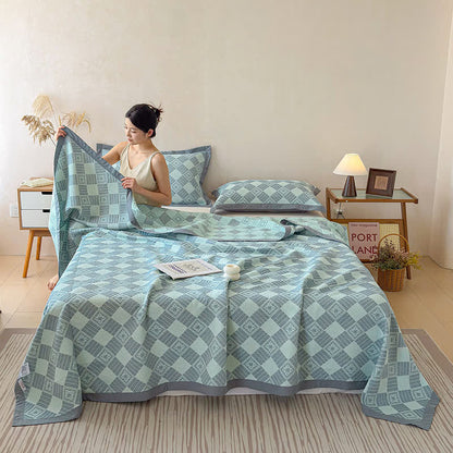 Ownkoti Reversible 3-layer Geometric Jacquard Blanket Quilt - image 1