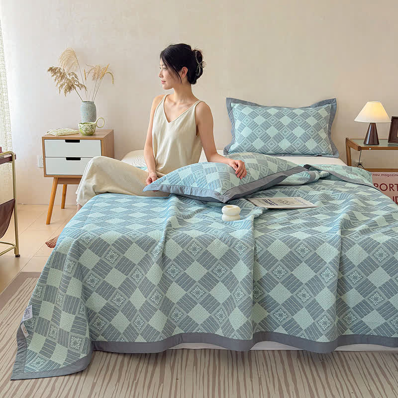 Ownkoti Reversible 3-layer Geometric Jacquard Blanket Quilt - image 2