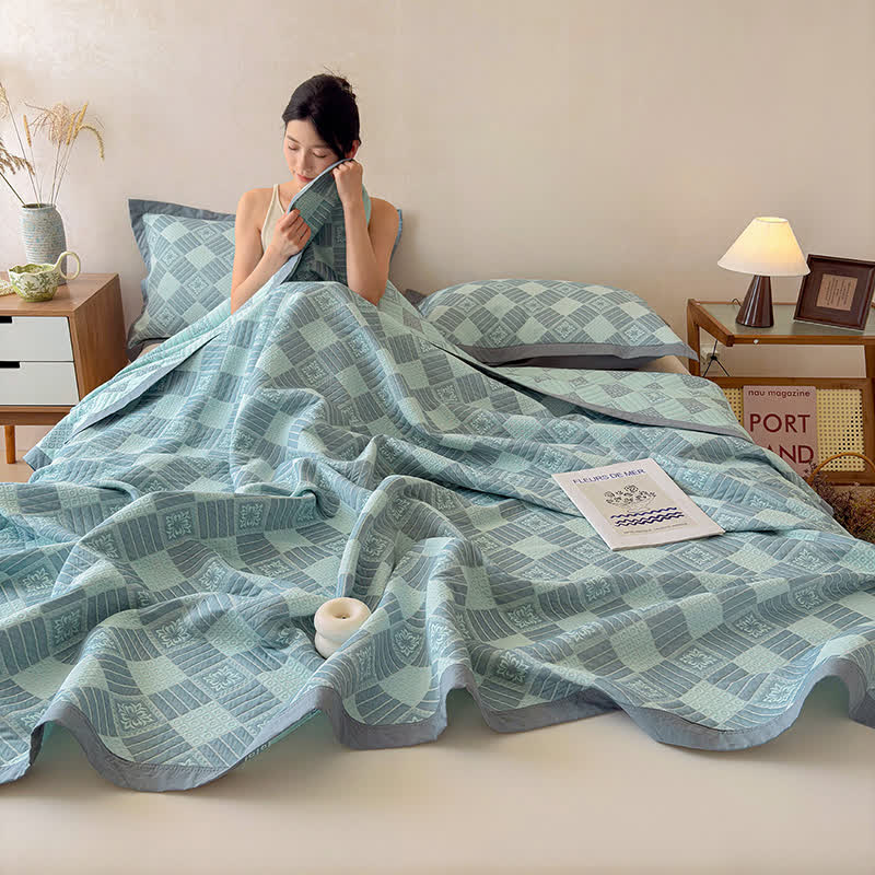 Ownkoti Reversible 3-layer Geometric Jacquard Blanket Quilt - image 5