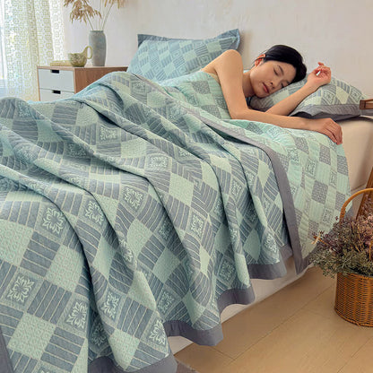 Ownkoti Reversible 3-layer Geometric Jacquard Blanket Quilt - 2PCS Pillowcases - 19" x 29" - image 0