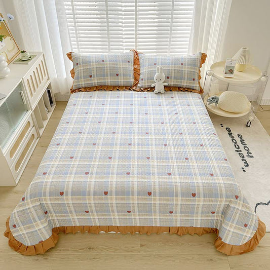 Ownkoti Plaid & Heart Print Cotton Twill Coverlet - Blue - 2PCS Pillowcases - 19" x 29" - image 0