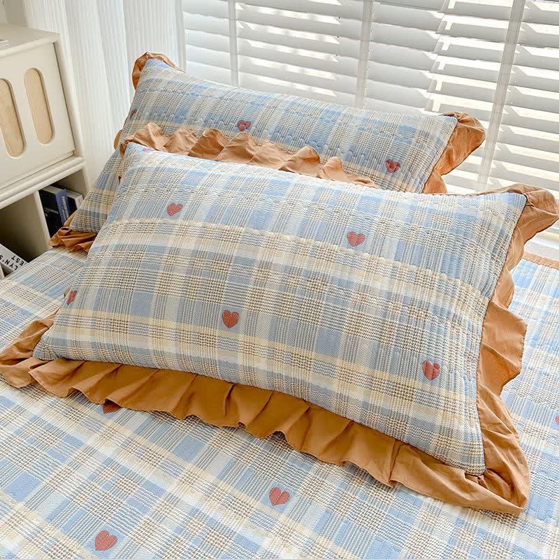 Ownkoti Plaid & Heart Print Cotton Twill Coverlet - image 4