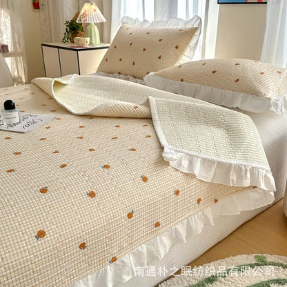 Ownkoti Ruffled Edge Orange Print Cotton Coverlet - image 5