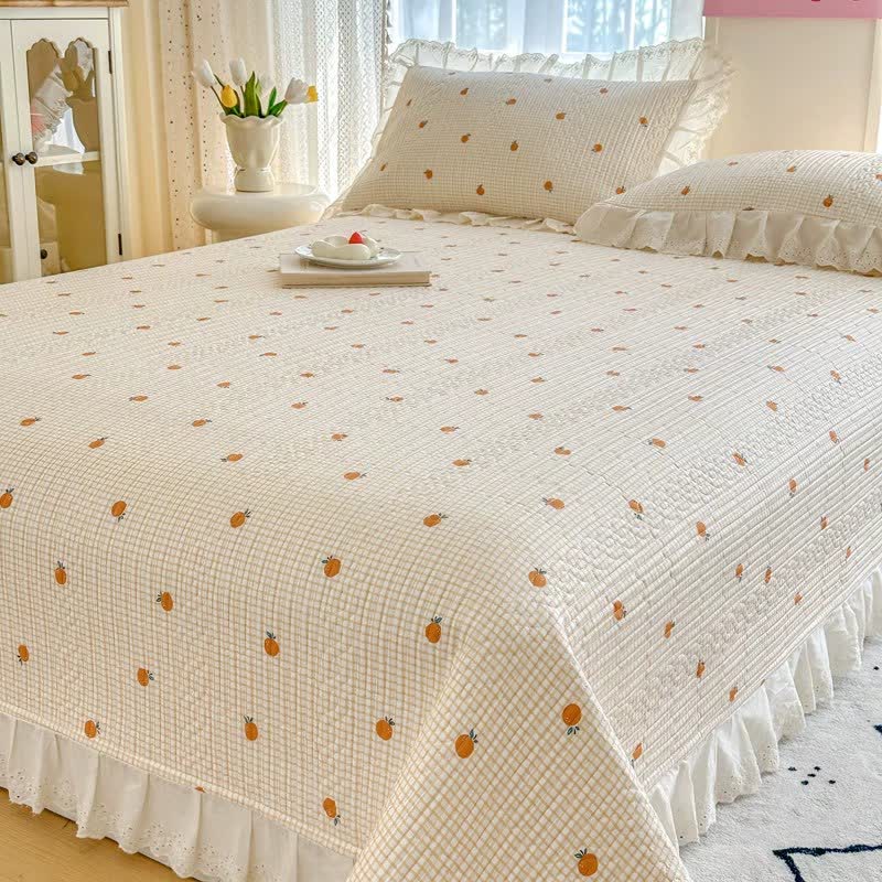 Ownkoti Ruffled Edge Orange Print Cotton Coverlet - image 3