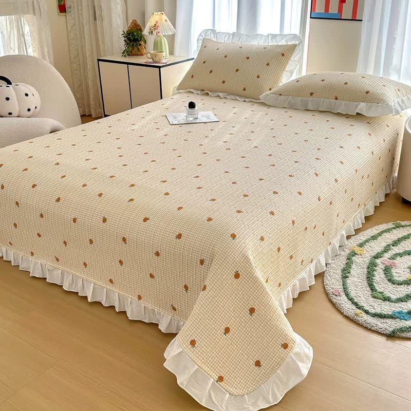 Ownkoti Ruffled Edge Orange Print Cotton Coverlet - Beige - 2PCS Pillowcases - 19" x 29" - image 1