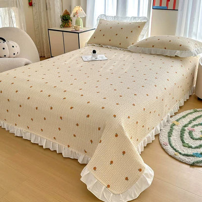 Ownkoti Ruffled Edge Orange Print Cotton Coverlet - Beige - 2PCS Pillowcases - 19" x 29" - image 1