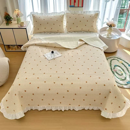 Ownkoti Ruffled Edge Orange Print Cotton Coverlet - image 0