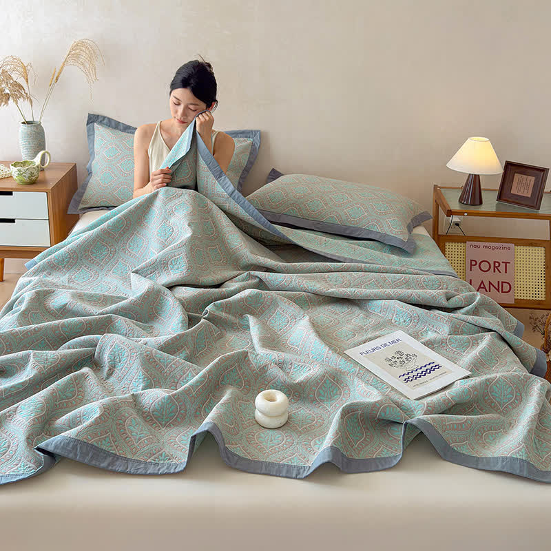 Ownkoti Botanical Leaves Cotton Gauze Bedspread Quilt - image 7