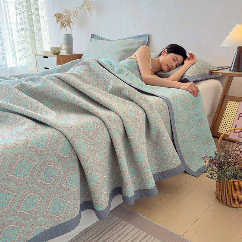 Ownkoti Botanical Leaves Cotton Gauze Bedspread Quilt - 2PCS Pillowcases - 19" x 29" - image 0