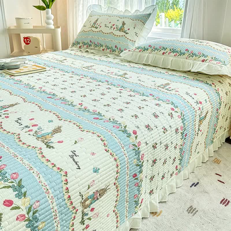 Ownkoti Floral Bunny Print Cotton Twill Coverlet - image 2