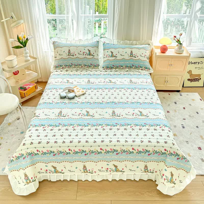 Ownkoti Floral Bunny Print Cotton Twill Coverlet - 2PCS Pillowcases - 19" x 29" - image 0