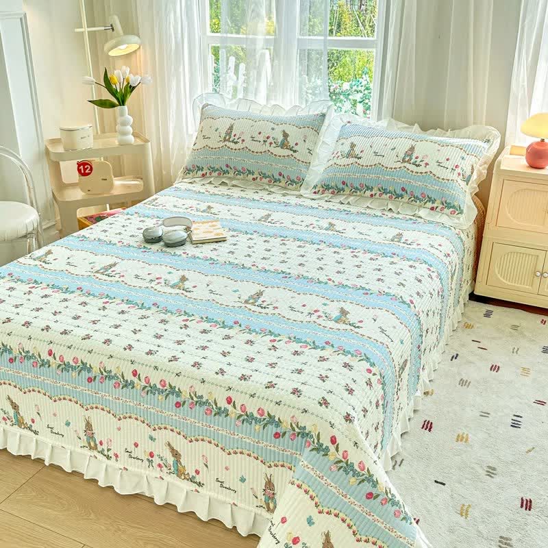 Ownkoti Floral Bunny Print Cotton Twill Coverlet - image 1