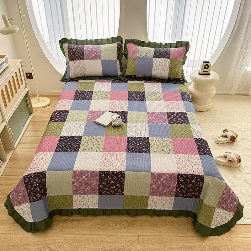 Ownkoti Ruffle Edge Patchwork Cotton Twill Coverlet - 2PCS Pillowcses - 19" x 29" - image 0
