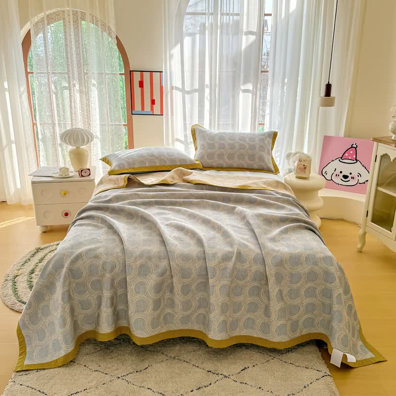 Ownkoti Reversible Geometric Jacquard Cotton Gauze Quilt - Quilt with 2PCS Pillow Towels - King - image 0