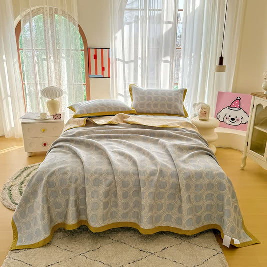 Ownkoti Reversible Geometric Jacquard Cotton Gauze Quilt - Quilt with 2PCS Pillow Towels - King - image 0