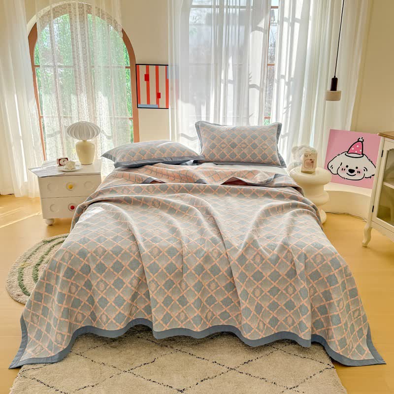 Ownkoti Reversible Lattice Jacquard Cotton Gauze Quilt - Quilt with 2PCS Pillow Towels - King - image 0