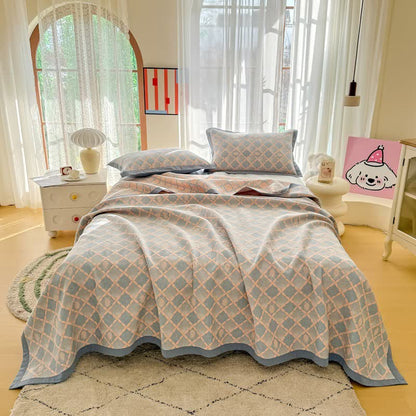 Ownkoti Reversible Lattice Jacquard Cotton Gauze Quilt - Quilt with 2PCS Pillow Towels - King - image 0