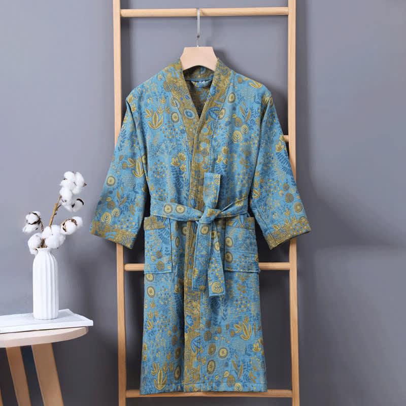 Ownkoti Blue Cotton Floral Kimono Kids Bathrobe - image 2