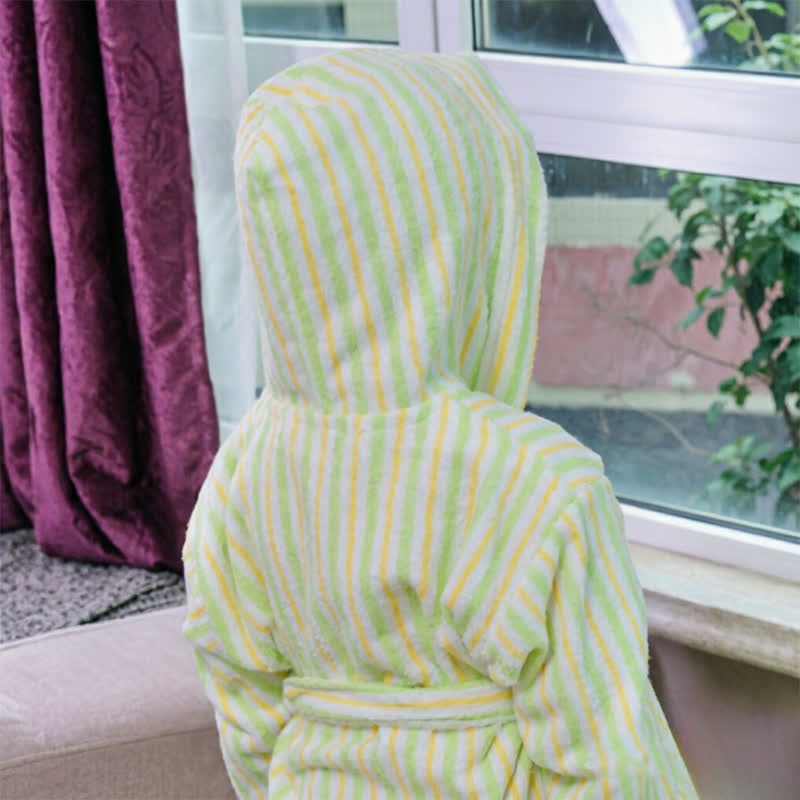Ownkoti Soft Green Stripe Cotton Bathrobe For Kids - image 3