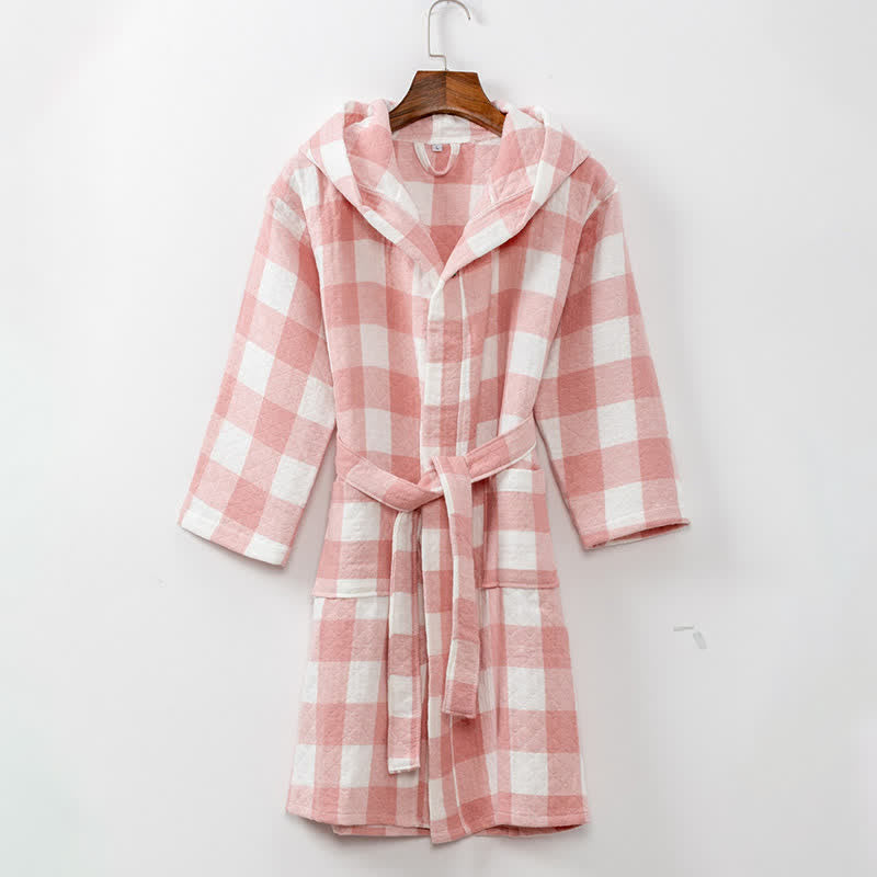 Ownkoti Kids' Plaid Hooded Cotton Bathrobe - image 2
