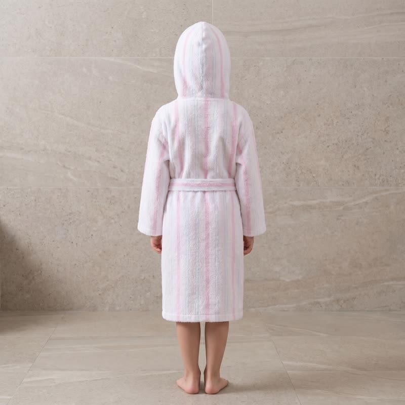 Ownkoti Pink Stripe Cotton Kids Hooded Bathrobe - image 2