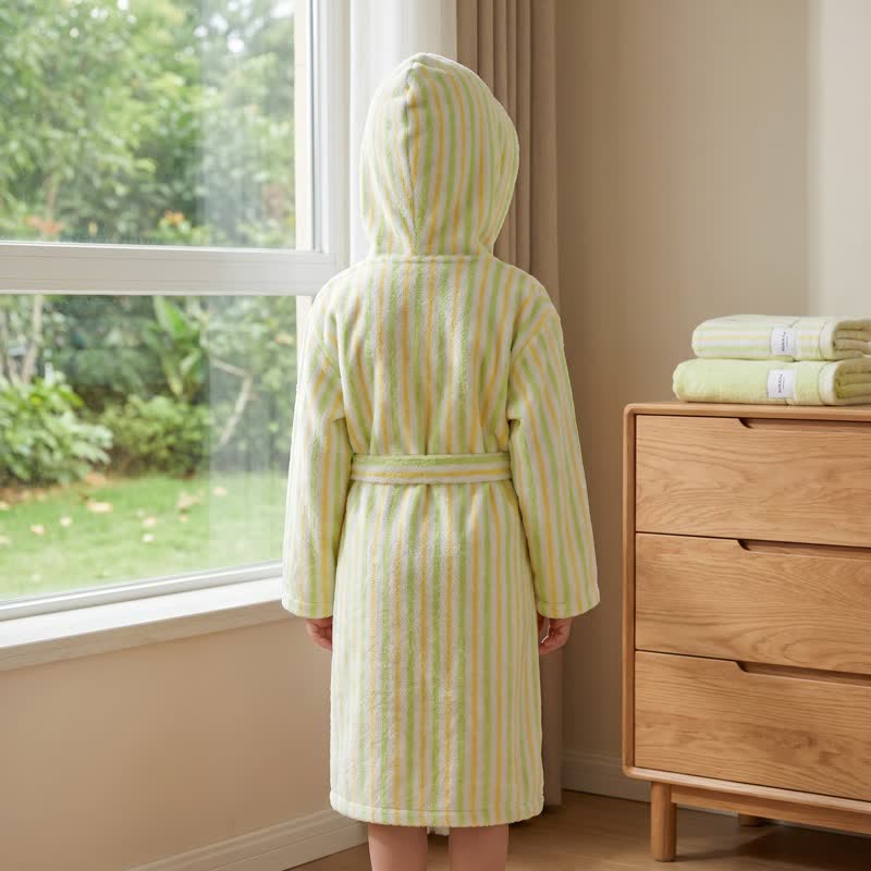 Ownkoti Soft Green Stripe Cotton Bathrobe For Kids - image 2