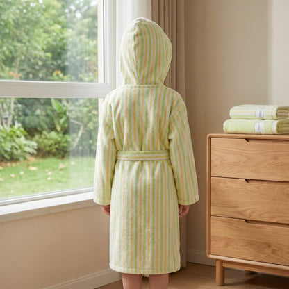 Ownkoti Soft Green Stripe Cotton Bathrobe For Kids - image 2