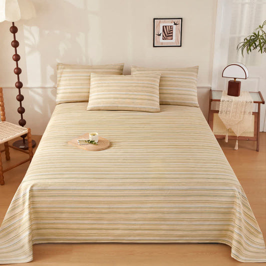 Ownkoti Rustic Cotton Linen Stripe Bedspread - Beige - Bedding Set - King - image 0
