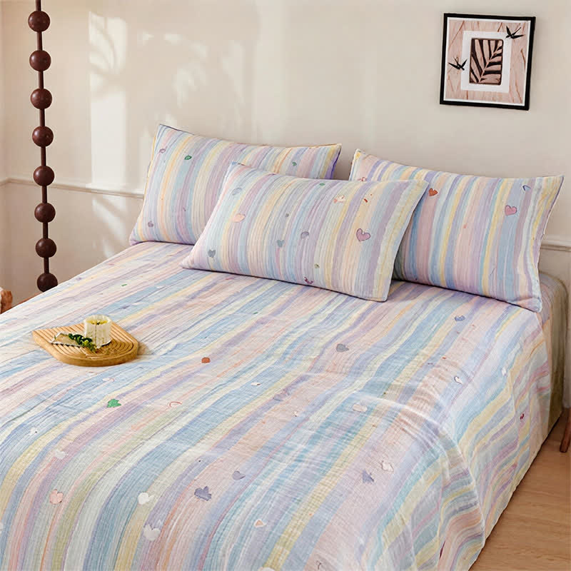 Ownkoti Pastel Rainbow Stripe Soft Bedding Set - image 1