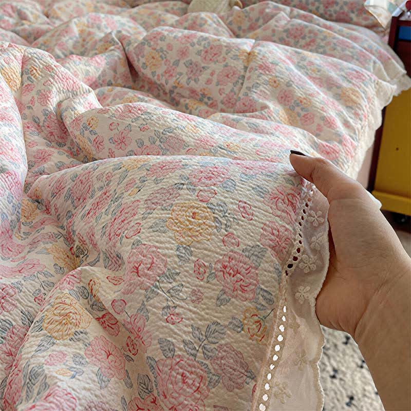 Ownkoti Blush Rose Ruffle Lace Summer Bedding Set - image 3