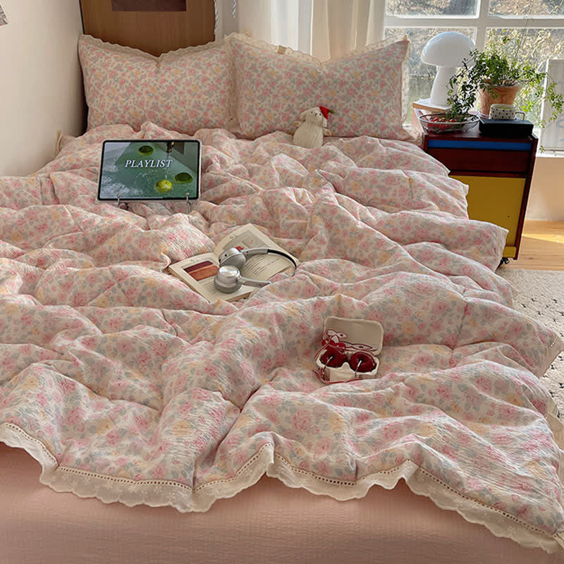 Ownkoti Blush Rose Ruffle Lace Summer Bedding Set - image 1