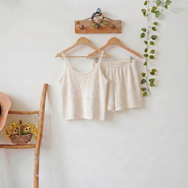 Ownkoti Beige Jacquard Cami Shorts pajama Set - image 2