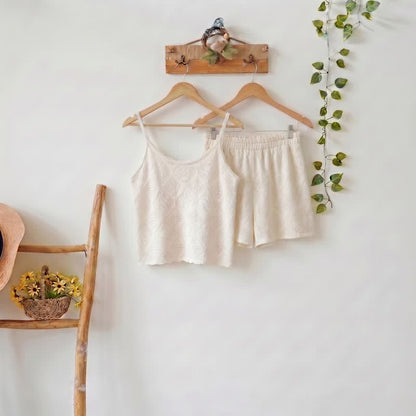 Ownkoti Beige Jacquard Cami Shorts pajama Set - image 2