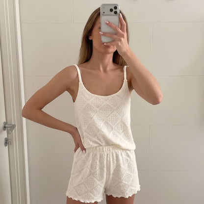 Ownkoti Beige Jacquard Cami Shorts pajama Set - image 1