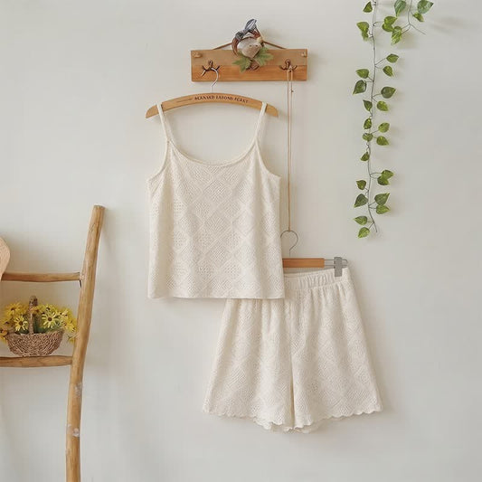 Ownkoti Beige Jacquard Cami Shorts pajama Set - Beige - L - image 0