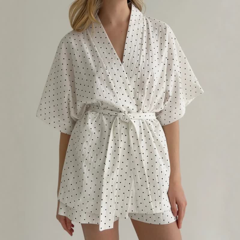 Ownkoti Polka Dot Cotton Kimono Pajama Set - image 1