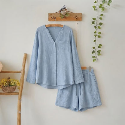 Ownkoti Long Sleeve Top & Shorts Pajama Set - Blue - L - image 0